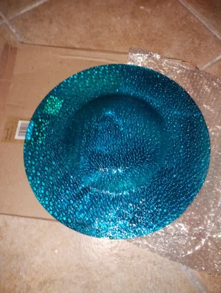 Piatto decorativo in vetro blu/verde acqua