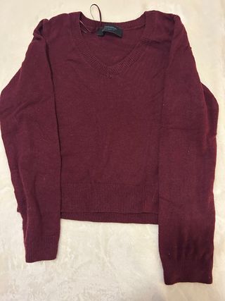 Jersey Stradivarius Granate Cuello Pico