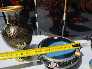 Conjunto Cloisonné Jarrón y Cenicero