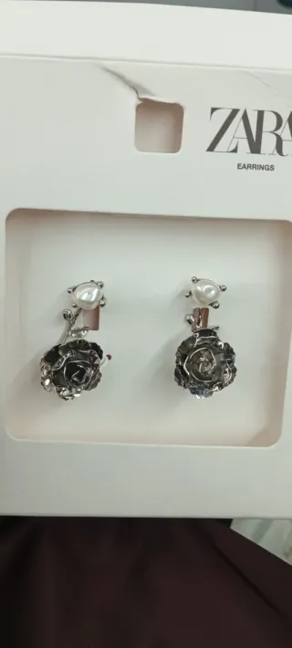 Pendientes Zara Flor Perla Plata Nuevos