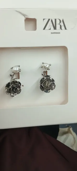 Pendientes Zara Flor Perla Plata Nuevos