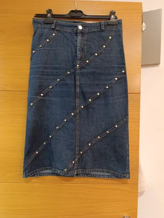 Falda midi vaquera Blanco con tachuelas