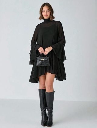 Vestido nuevo negro manga larga talla M