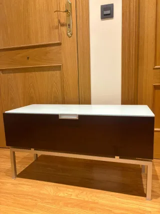 Mueble recibidor madera y cristal