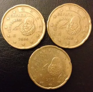 Lote 3 monedas 20ctms España con error