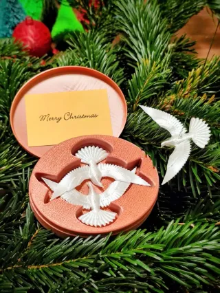 Cajita con tortolas y tarjeta Merry Christmas