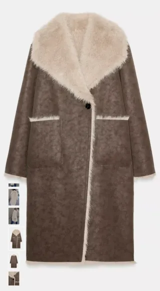 Abrigo largo doble faz efecto pelo. Color Visón