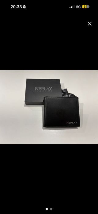 Cartera Replay Piel Negra Hombre