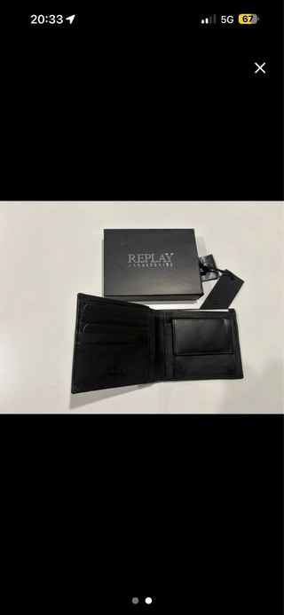 Cartera Replay Piel Negra Hombre