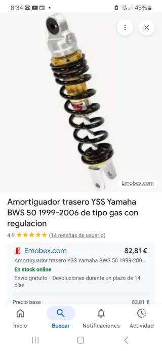 Amortiguador Trasero YSS Yamaha BWS 50