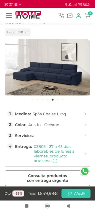 Sofá KEVIN PLUS CHAISE LOUNGE Izquierda