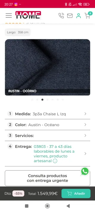 Sofá KEVIN PLUS CHAISE LOUNGE Izquierda