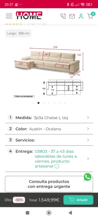 Sofá KEVIN PLUS CHAISE LOUNGE Izquierda