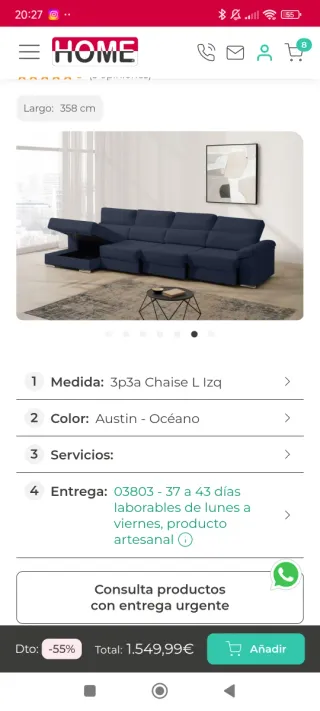 Sofá KEVIN PLUS CHAISE LOUNGE Izquierda