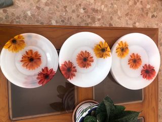 Vajilla cristal flores naranja y blanco