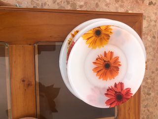 Vajilla cristal flores naranja y blanco