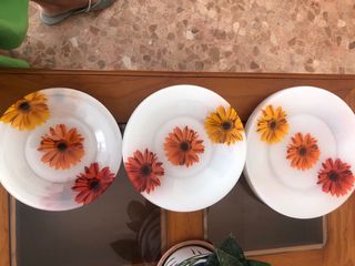 Vajilla cristal flores naranja y blanco