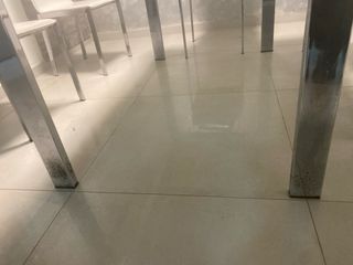 Conjunto Mesa de cristal, patas acero + 6 sillas