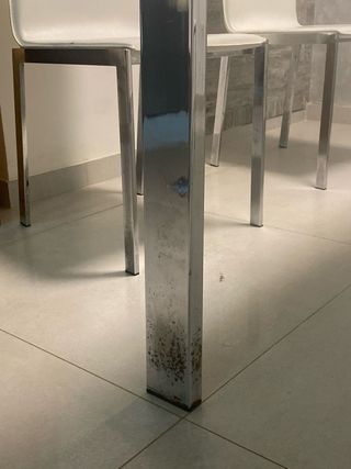 Conjunto Mesa de cristal, patas acero + 6 sillas