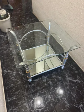 Mesa de centro cristal y metal