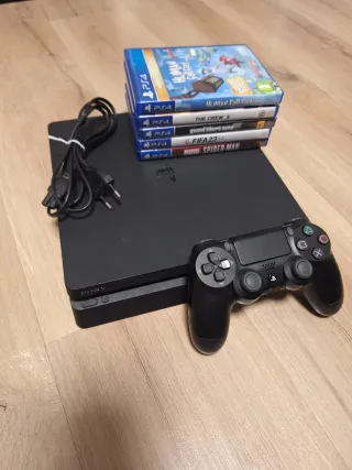 Ps4 Slim Negra + Mando + 5 Juegos