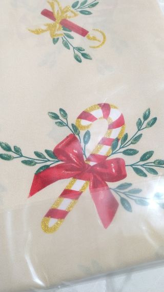 Toalha de Mesa Natal Poliéster Bege Vermelha