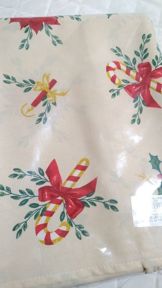 Toalha de Mesa Natal Poliéster Bege Vermelha