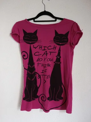 Camiseta rosa gatos talla S