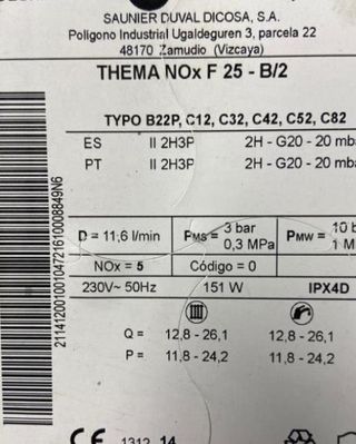 REPUESTOS DE CALDERA SAUNIER THEMA NOX F25