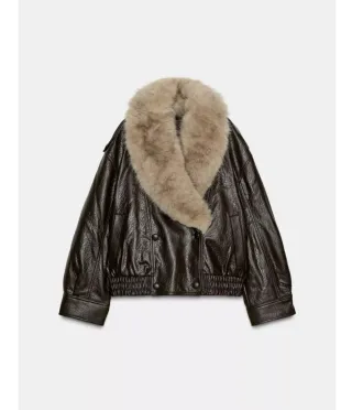 Cazadora S efecto piel con cuello desmontable