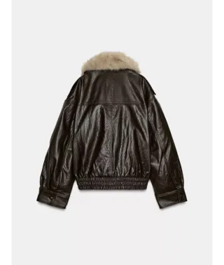 Cazadora S efecto piel con cuello desmontable