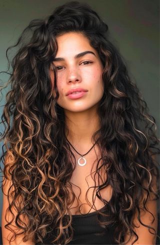 Impactante Peluca rizada castaña con reflejos