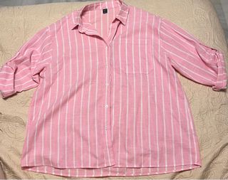 Camisa  rosa rayas blancas