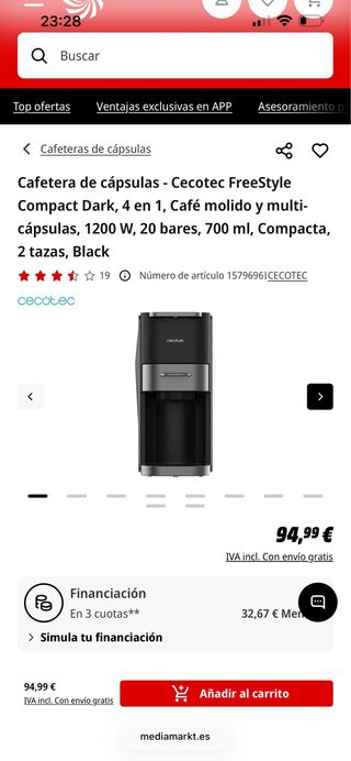 Cafetera Cecotec Negra y Plateada