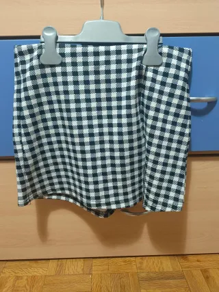 Falda pantalón cuadros blanco y negro