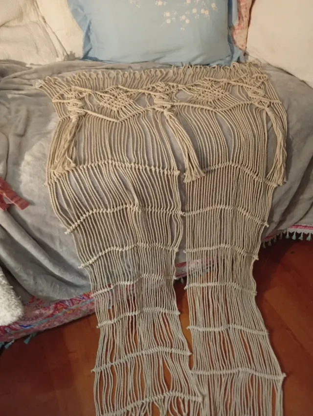 Cortina Macramé Bege de Algodão