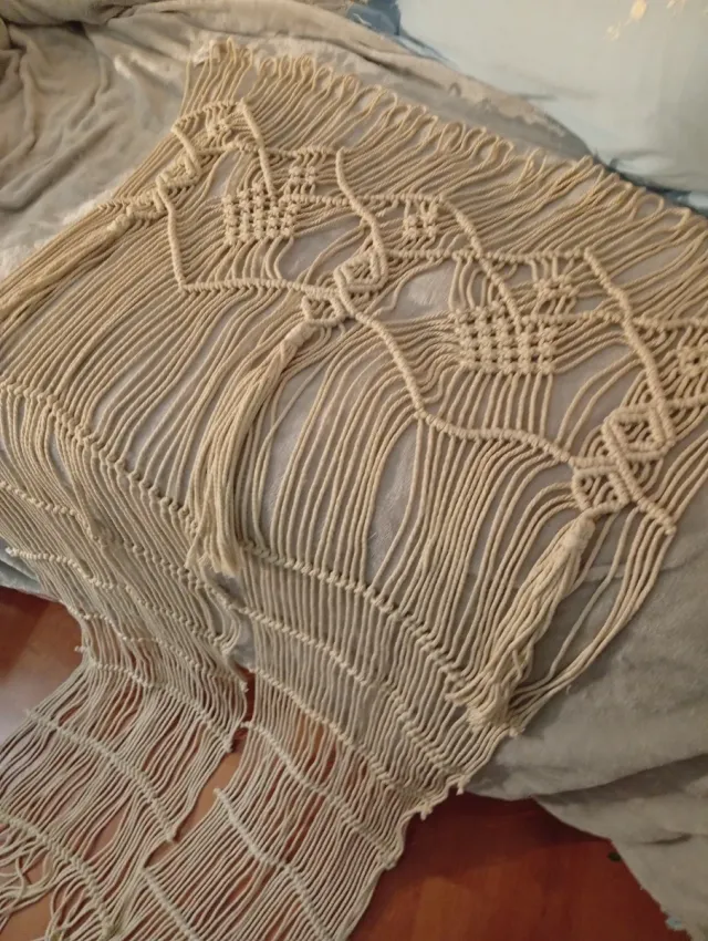 Cortina Macramé Bege de Algodão