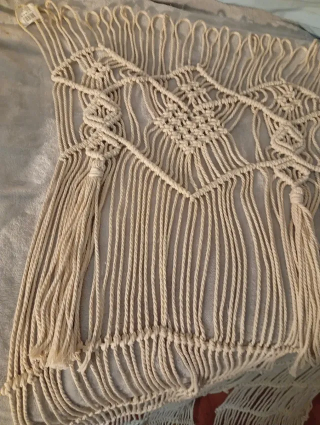 Cortina Macramé Bege de Algodão