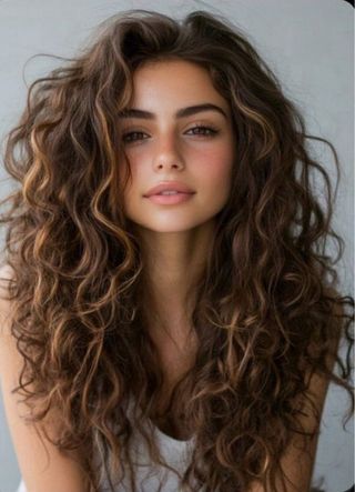 Impactante Peluca castaña rizada con reflejos