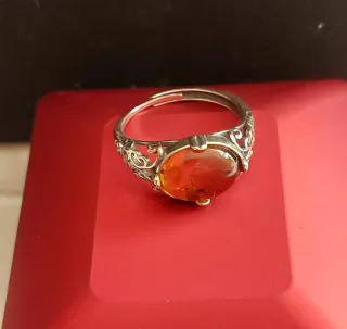 Sortija antigua Plata925 Ámbar Filigrana Ajustable