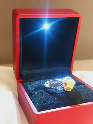 Sortija antigua Plata925 Ámbar Filigrana Ajustable