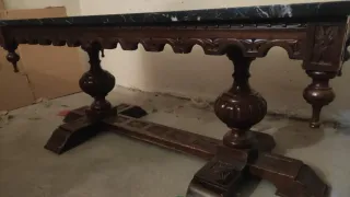 Mesa baja mármol negro y madera