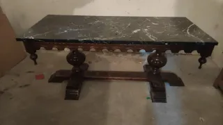 Mesa baja mármol negro y madera