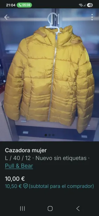 Chaqueta acolchada amarilla mujer