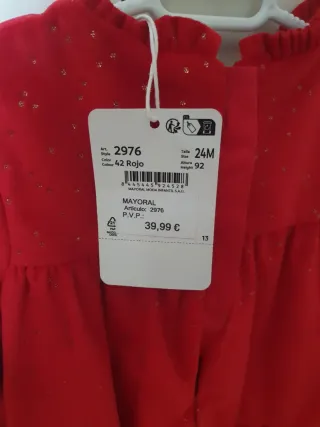 Nuevo Vestido rojo Mayoral 24 meses Ceremonia