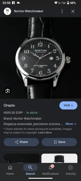 Reloj Norton Orazio Negro y Plateado