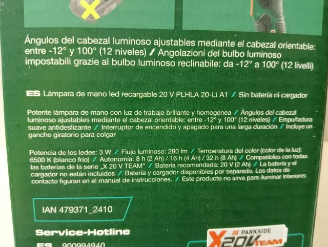 Lámpara LED Parkside X20V TEAM