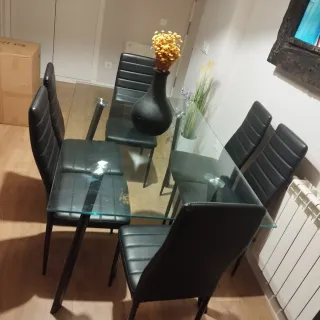 Mesa de cristal y metal para comedor o mesa de reu