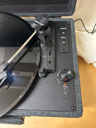 Tocadiscos Portátil Tela Gris Oscuro