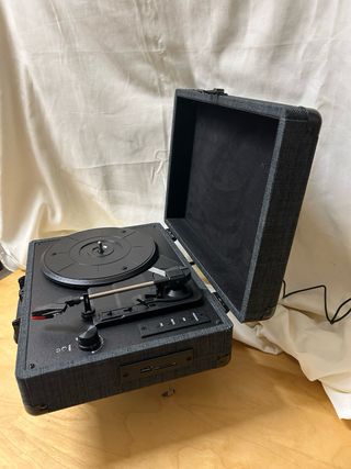 Tocadiscos Portátil Tela Gris Oscuro